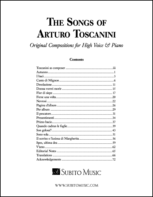 The Songs of Arturo Toscanini for high voice & piano - Click Image to Close