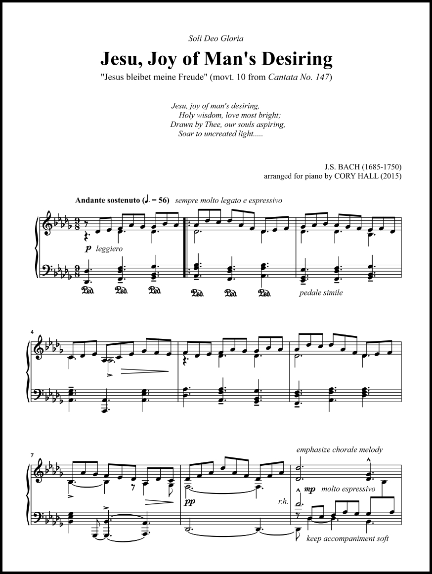 Jesu Joy of Man's Desiring in Major & Minor (BachScholar Edition Vol. 52) for Piano - Click Image to Close