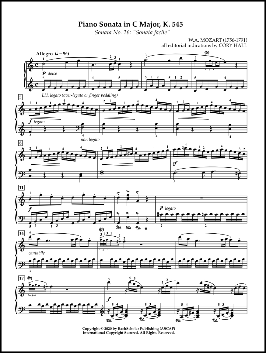 Piano Sonata in C Major, K. 545 (BachScholar Edition Vol. 70) for Piano - Click Image to Close