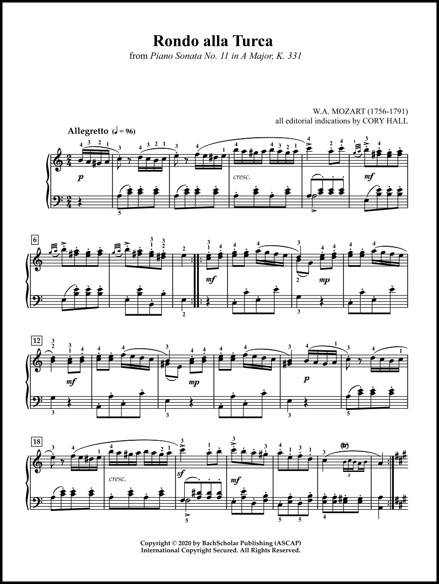 Rondo alla Turca (BachScholar Edition Vol. 74) for Piano