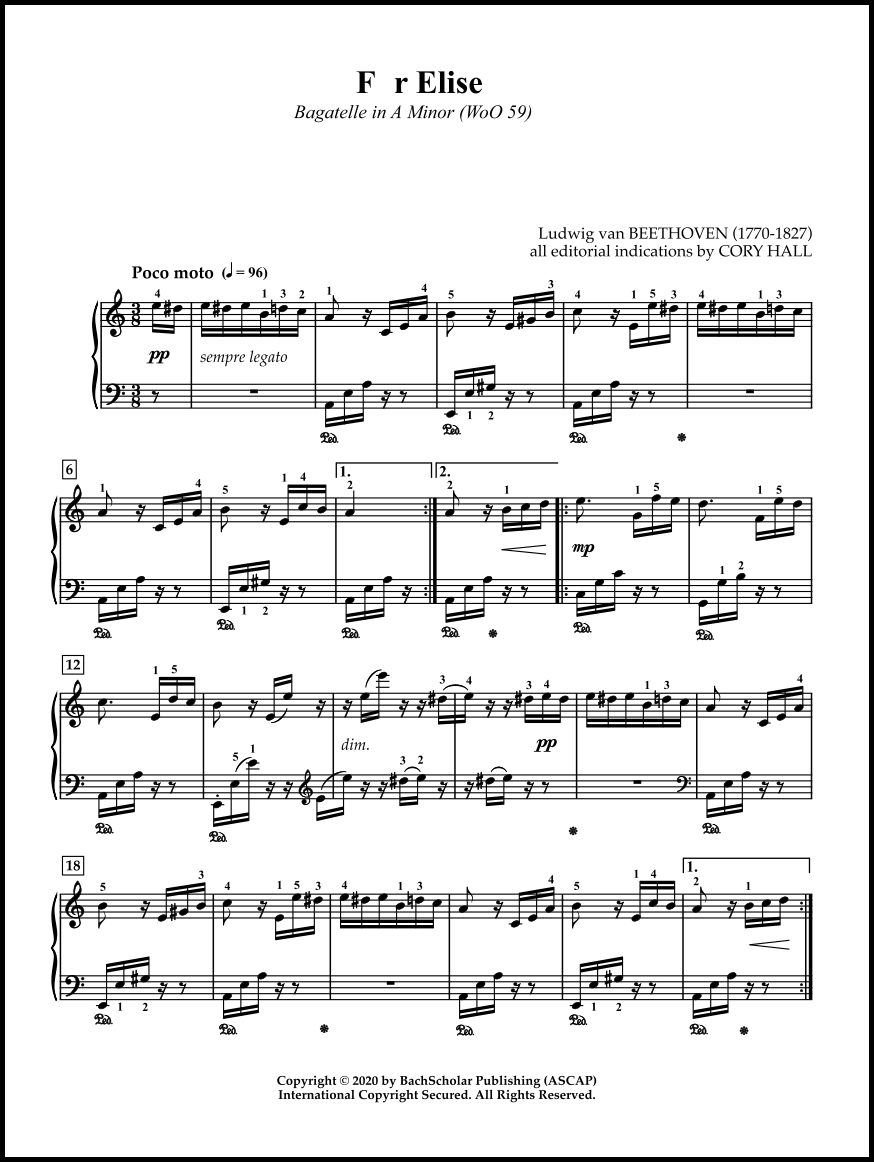 Für Elise (BachScholar Edition Vol. 76) for Piano