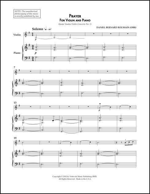 Prayer (from Voodoo Violin Concerto ) for violin & piano - Click Image to Close