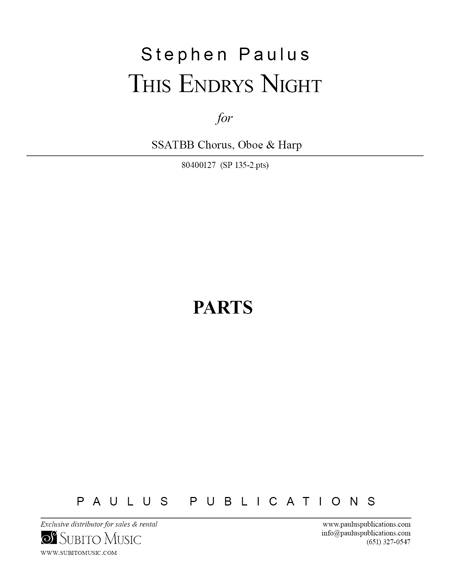 This Endris Night (Part Set) for SSATBB Chorus, Oboe & Harp