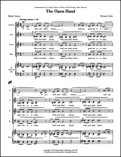 The Open Hand for SATB Chorus (divisi), a cappella