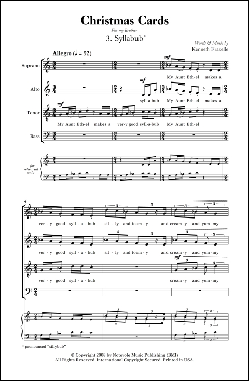 Christmas Cards: 3. Syllabub for SATB chorus, a cappella