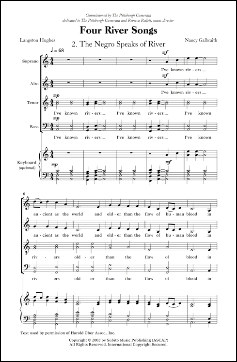 Four River Songs 2. The Negro Speaks of Rivers for SATB chorus, a cappella