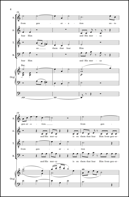 And His Mercy is on Them (from Magnificat ) for SATB chorus (divisi) & organ (or strings & organ)