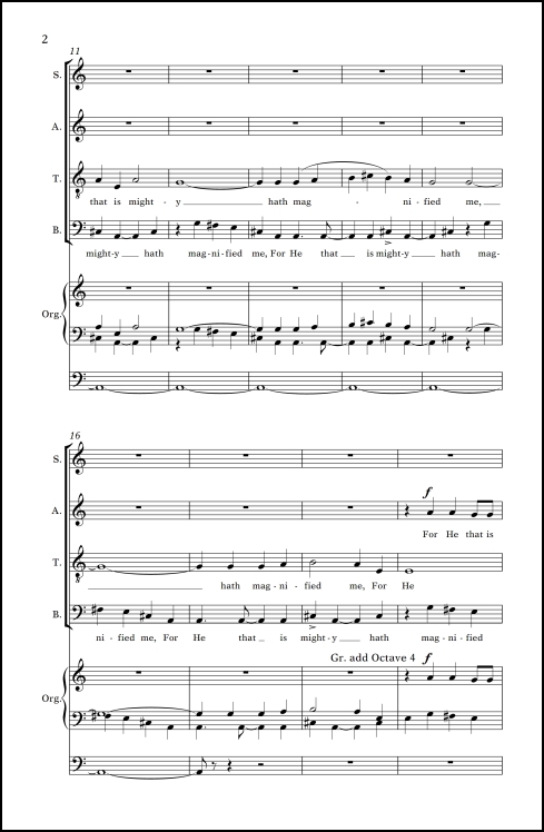 For He That is Mighty (from Magnificat ) for SATB chorus (divisi) & organ (or strings & organ) - Click Image to Close