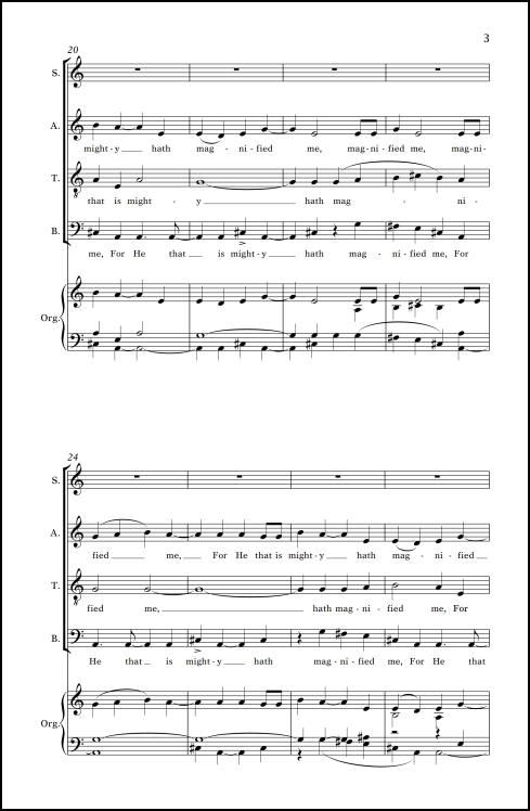 For He That is Mighty (from Magnificat ) for SATB chorus (divisi) & organ (or strings & organ)