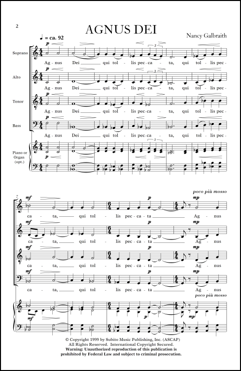 Agnus Dei for SATB chorus, a cappella - Click Image to Close