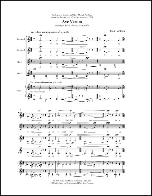 Ave Verum for SSAA chorus, a cappella - Click Image to Close