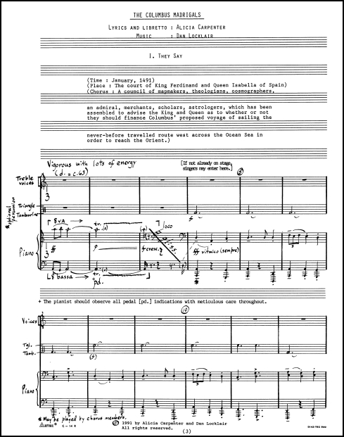 Columbus Madrigals, The three theatrical pieces for treble voices