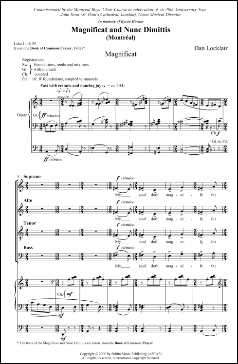 Magnificat and Nunc Dimittis (Montréal Service) for SATB chorus & organ - Click Image to Close