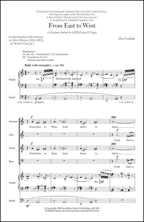 From East to West Christmas anthem for SATB chorus & organ