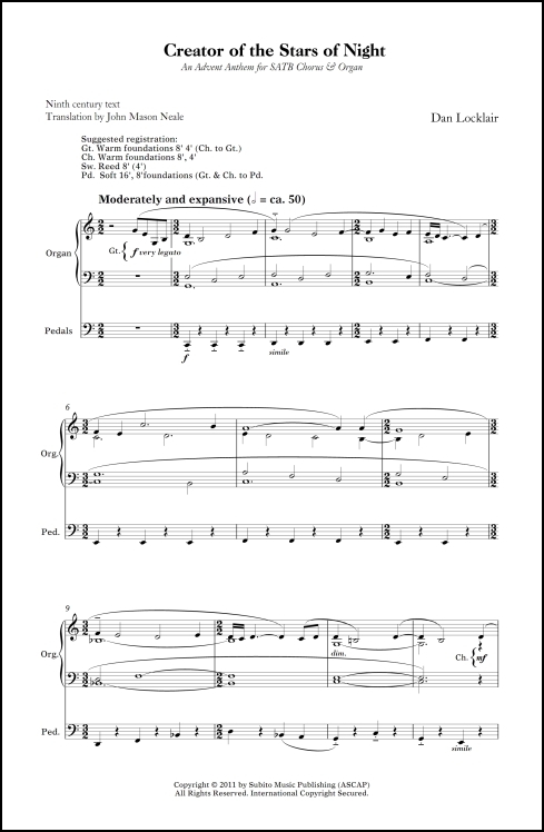 Creator of the Stars of Night An Advent Anthem for SATB Chorus & Organ - Click Image to Close