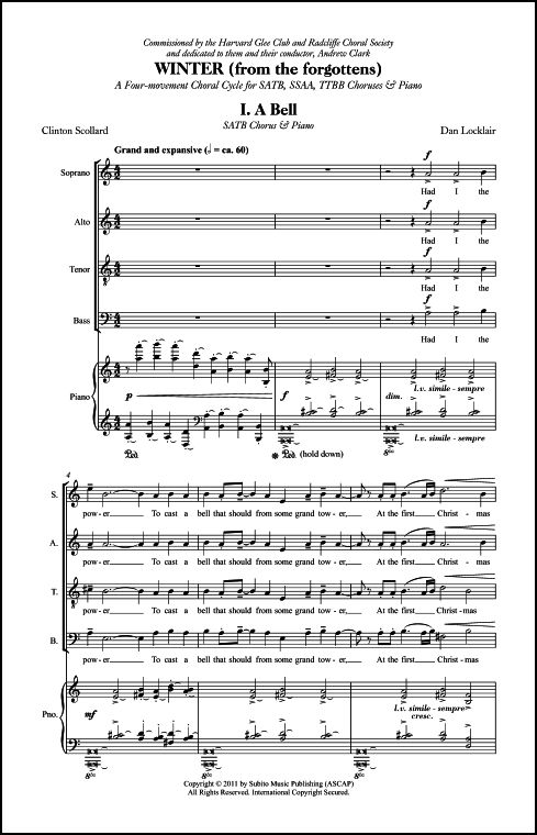 A Bell (from Winter for the Forgottens) for SATB Chorus & Piano