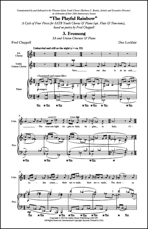 Evensong (from The Playful Rainbow) for SA & Unison Chorus & Piano