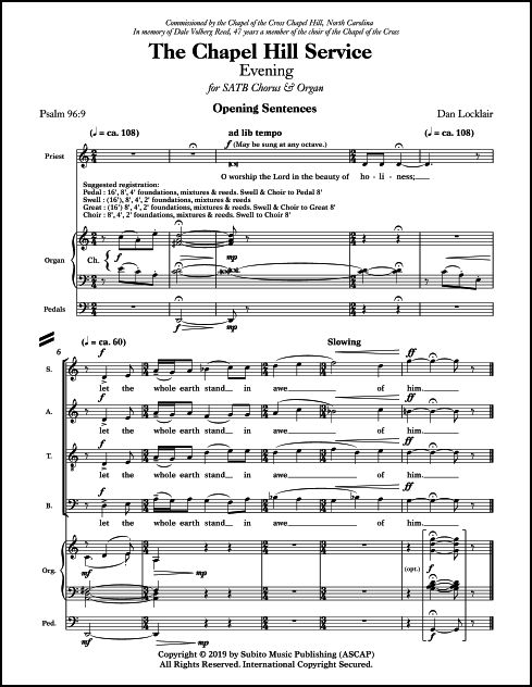 Chapel Hill Service, The (cong. part) for Unison Chorus, Congregation & Organ