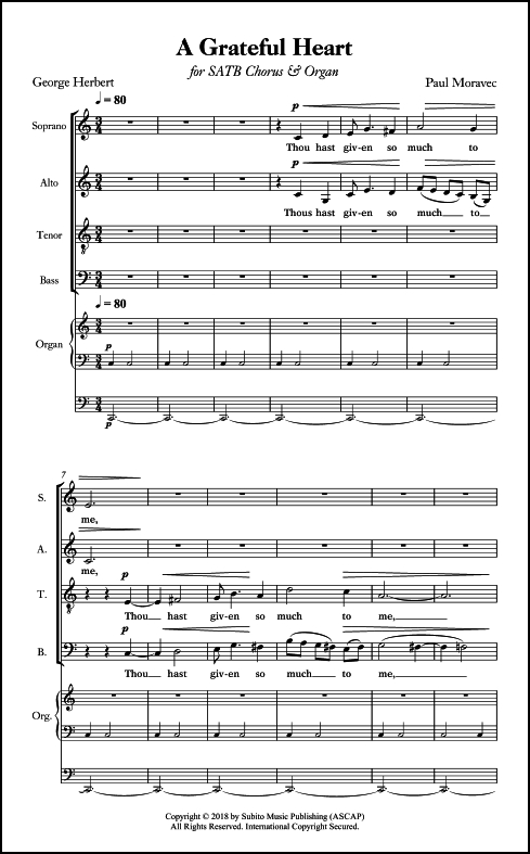 A Grateful Heart (from Three Thanksgiving Anthems) for SATB Chorus & Organ