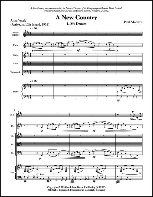 A New Country for Mezzo-Soprano, Flute, Violin, Viola, Violoncello & Piano