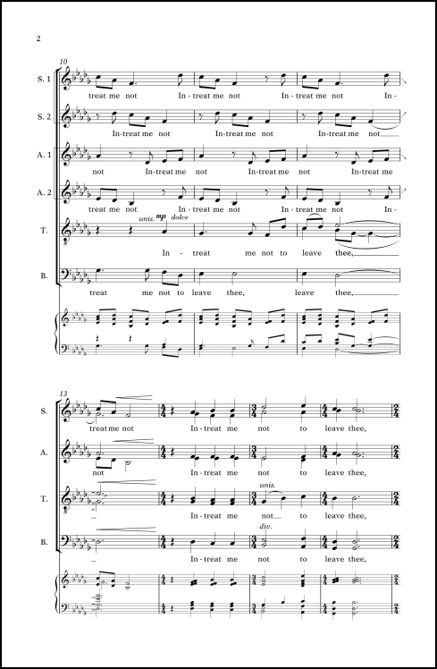 Four Sacred Motets: 2. Intreat Me Not to Leave Thee for SATB (divisi) chorus, a cappella