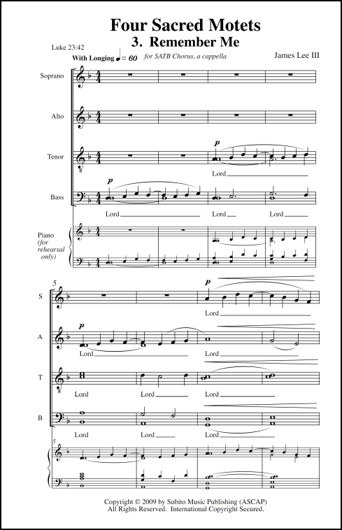 Four Sacred Motets: 3. Lord, Remember Me for SATB (divisi) chorus, a cappella
