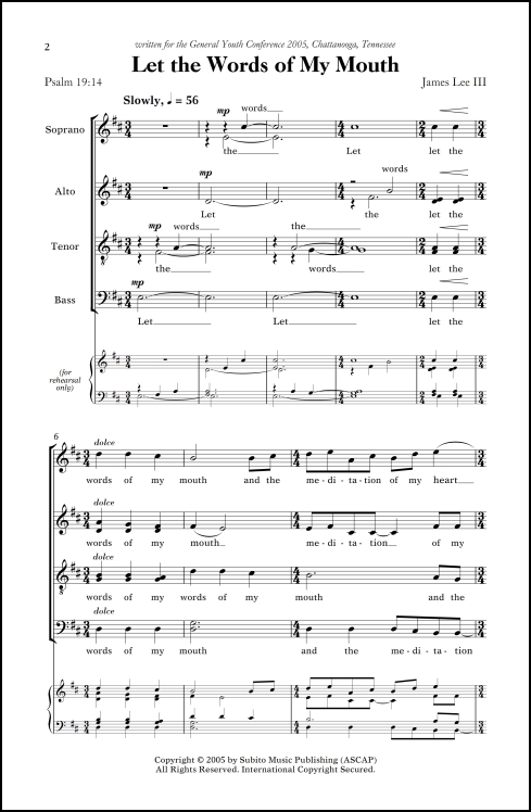 Let the Words of My Mouth for SATB chorus, a cappella - Click Image to Close