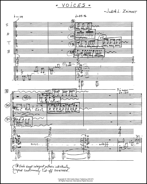 VOICES for choral soli, SATB chorus, brass nonet, percussion & synthesizer - Click Image to Close