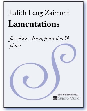 Lamentations for soloists, chorus, percussion & piano