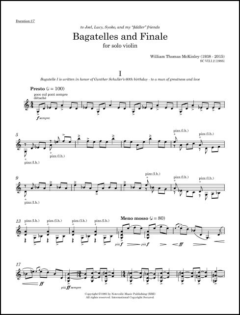 Bagatelles and Finale for Solo Violin