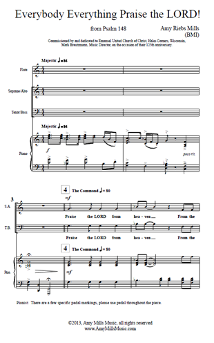Everybody, Everything Praise the Lord (Psalm 148) for SATB & Piano (opt. Flute)