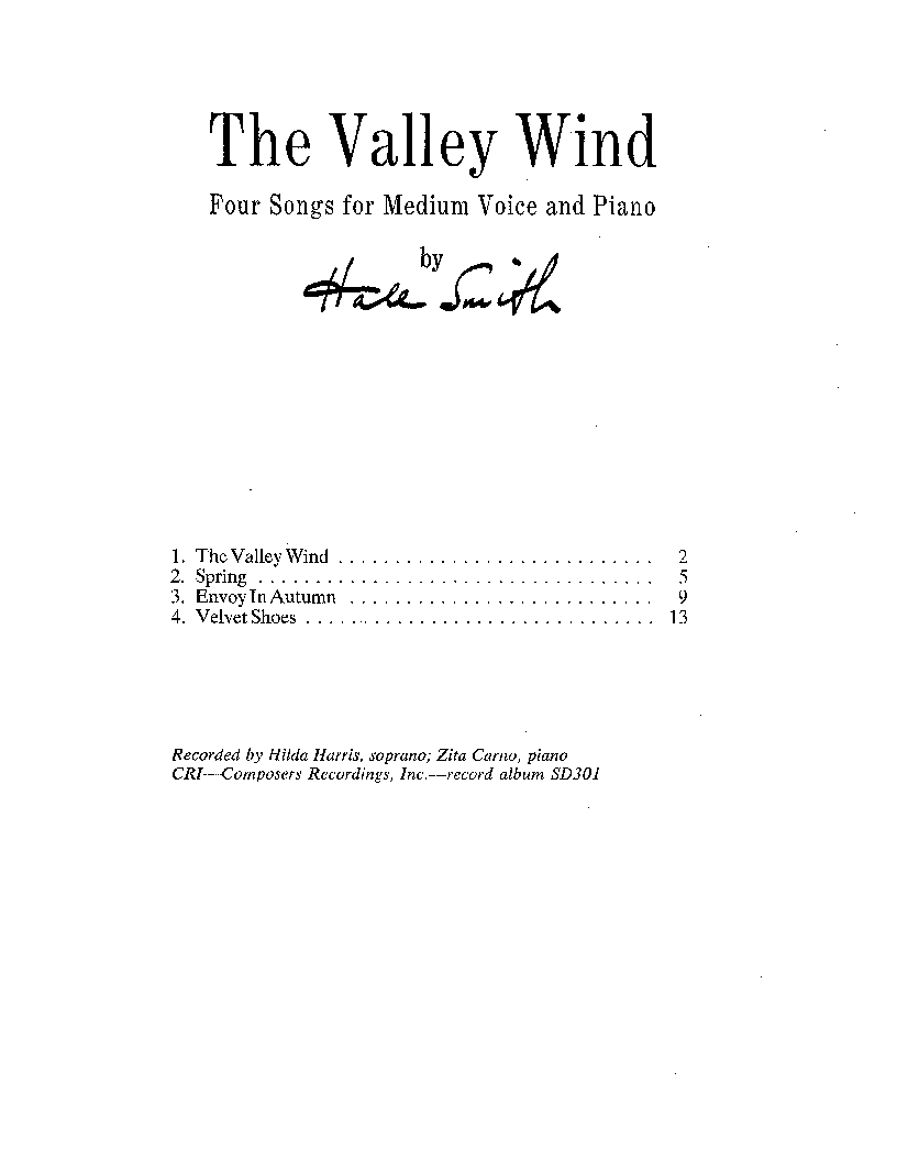 Valley Wind, The for Medium voice, Piano