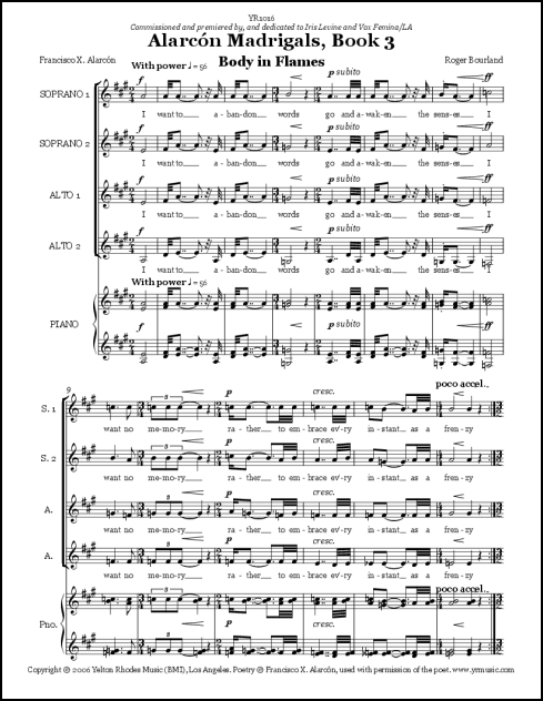 Alarcón Madrigals, Book 3 for SSAA & piano