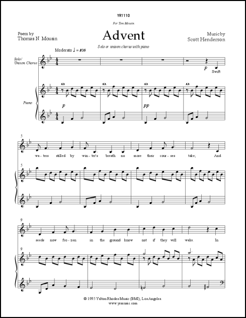 Advent for Unison chorus, or solo & keyboard - Click Image to Close