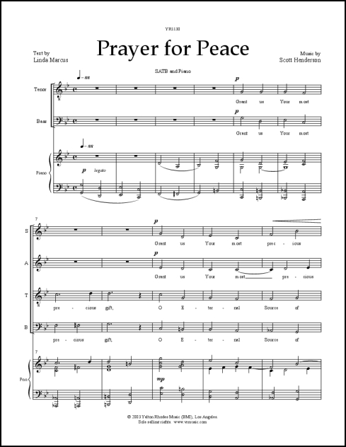 Prayer for Peace for SATB & piano