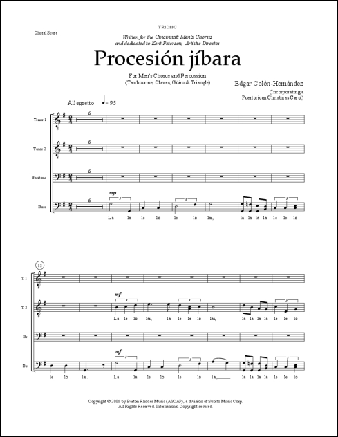Procesion jibara for TTBB & percussion
