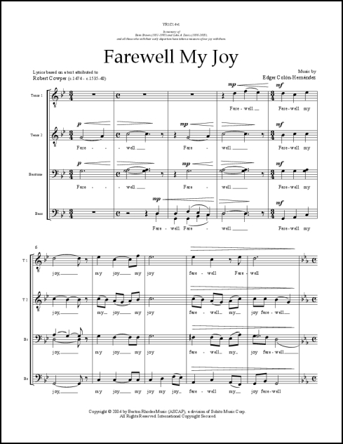 Farewell My Joy for TTBB, a cappella