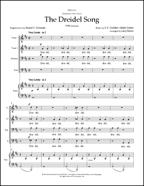 Dreidel Song, The for TTBB & piano