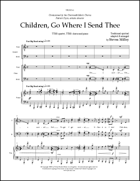 Children, Go Where I Send Thee for TTBB quartet, TTBB & piano