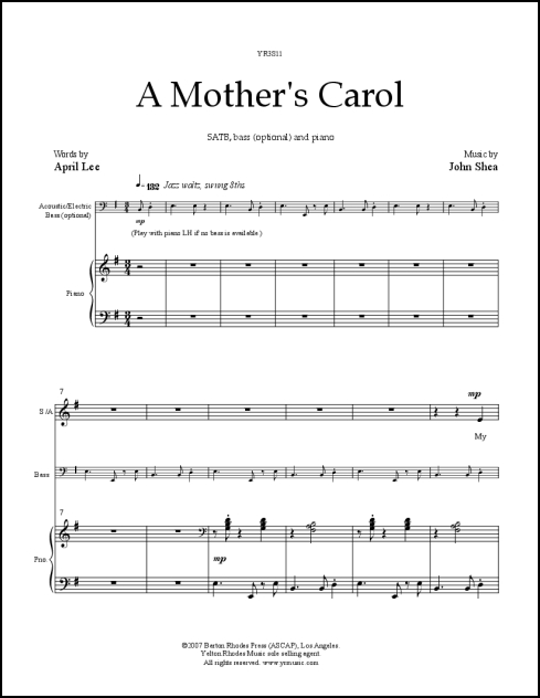 Mother’s Carol, A for SATB, bass (optional) & piano