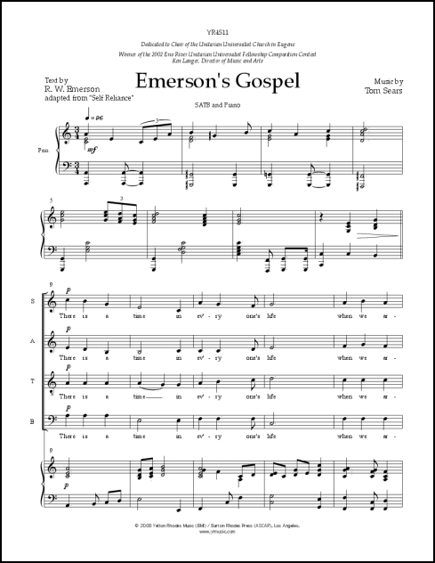 Emerson’s Gospel for SATB & piano