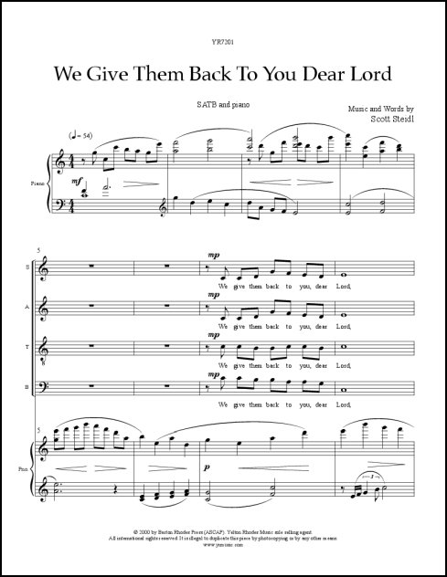 We Give Them Back to You Dear Lord for SATB & piano