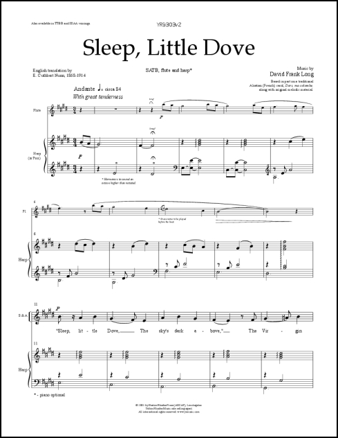 Sleep, Little Dove for SATB, flute, harp