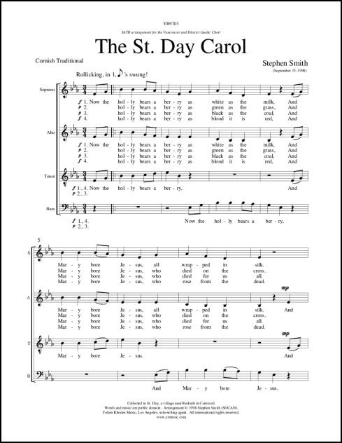 St. Day Carol, The for SATB a cappella