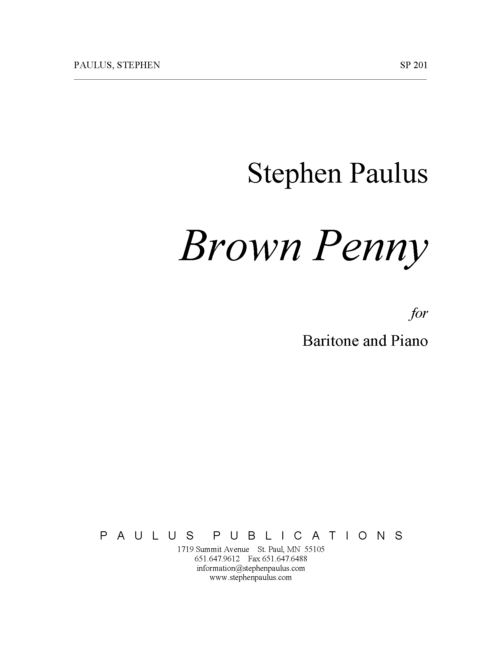 Brown Penny for Baritone & Piano