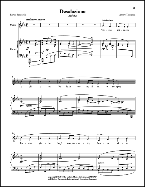 The Songs of Arturo Toscanini for medium voice & piano