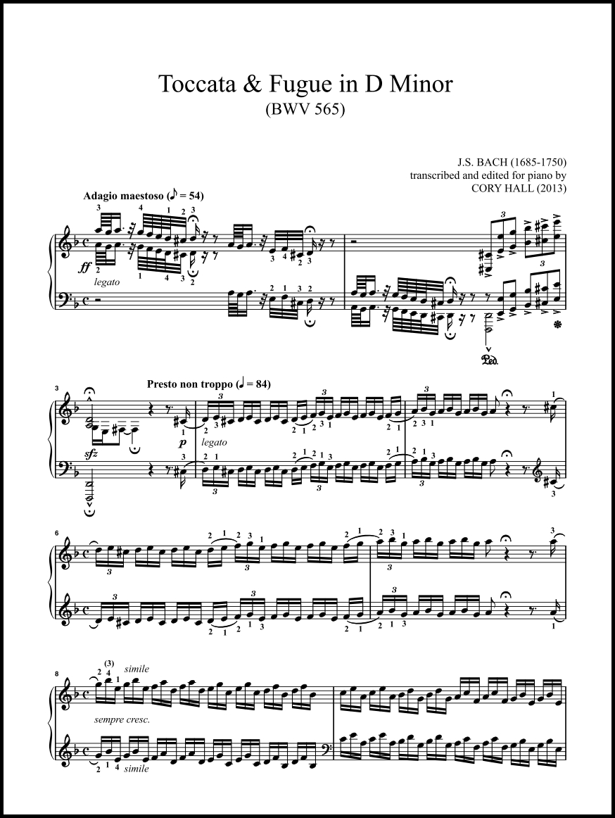 Toccata & Fugue in D minor (BachScholar Edition Vol. 18) for Piano - Click Image to Close