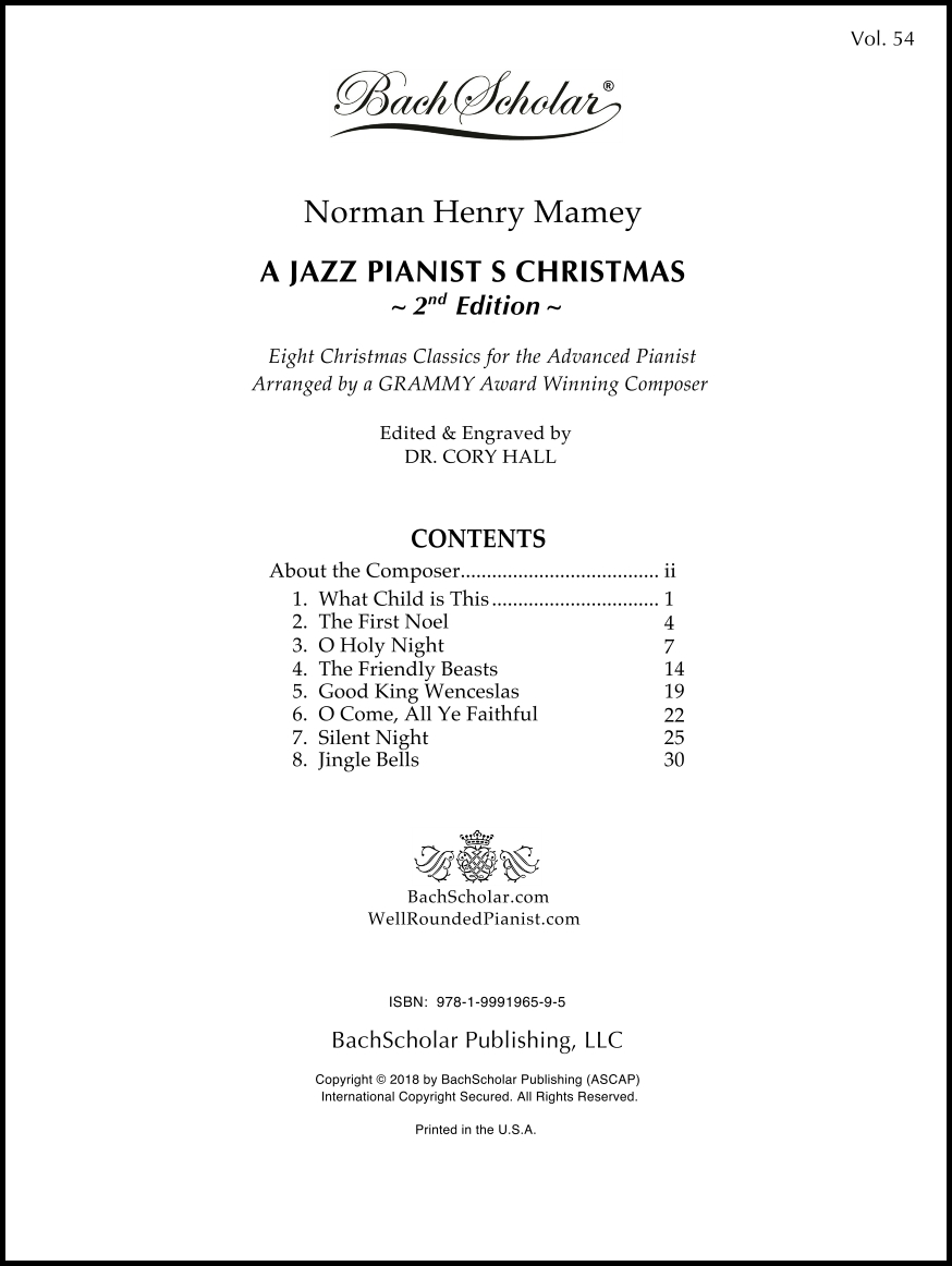 A Jazz Pianist's Christmas (BachScholar Edition Vol. 54) for Piano