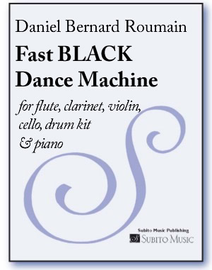 Fast BLACK Dance Machine for flute, clarinet, violin, cello, drum kit & piano