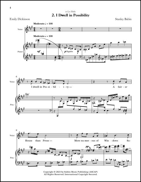 Three Dickinson Songs for Voice & Piano - Click Image to Close